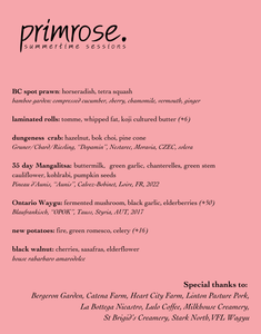 PRIMROSE Summertime Session Dinner - July 15th - TWO SEATINGS